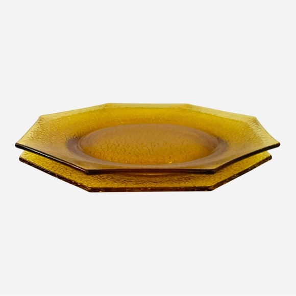 Vintage L.E. Smith Depression Glass Amber Crackled Octagon Lunch Plates Set Of 2 - Picture 1 of 4